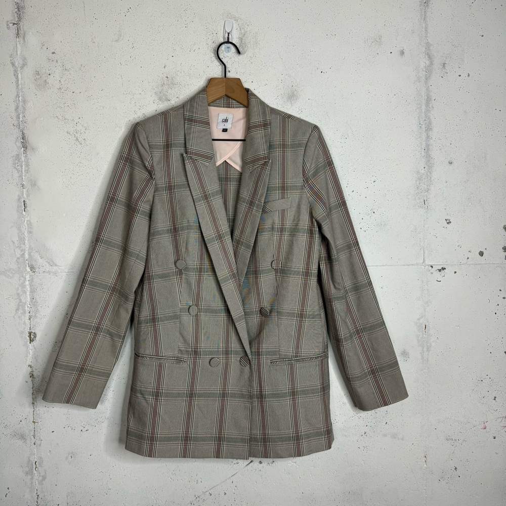 Cabi Sleuth Plaid Long Sleeve Double Breasted Oversize Blazer 8